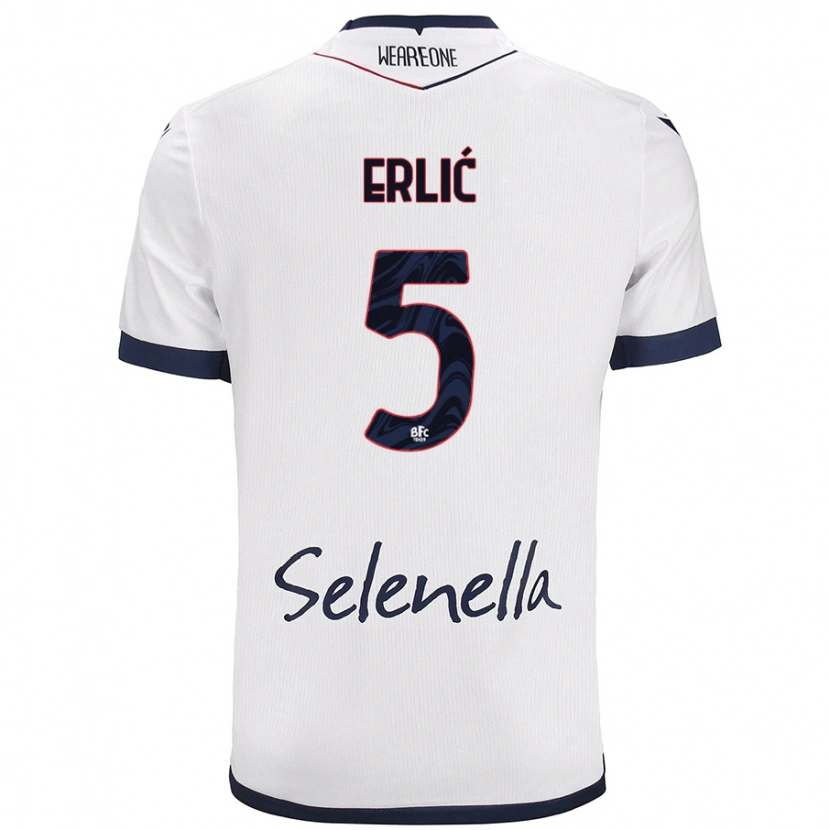 Danxen Femme Maillot Martin Erlić #5 Blanc Bleu Royal Tenues Extérieur 2024/25 T-Shirt