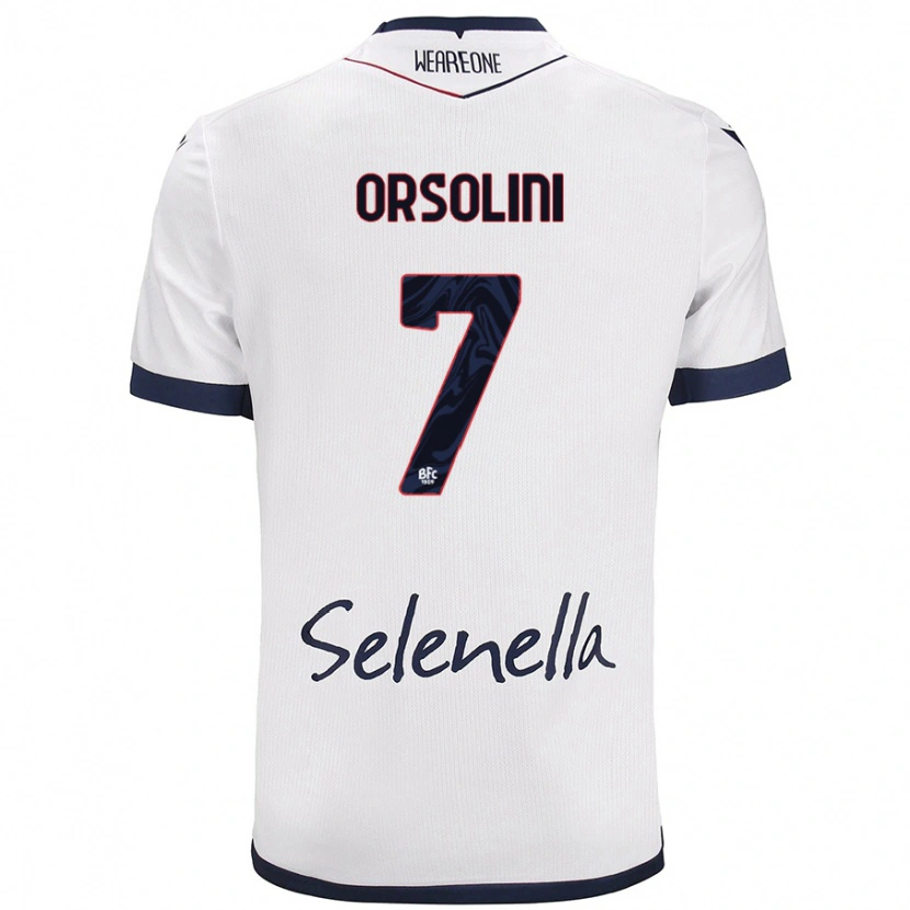 Danxen Femme Maillot Riccardo Orsolini #7 Blanc Bleu Royal Tenues Extérieur 2024/25 T-Shirt