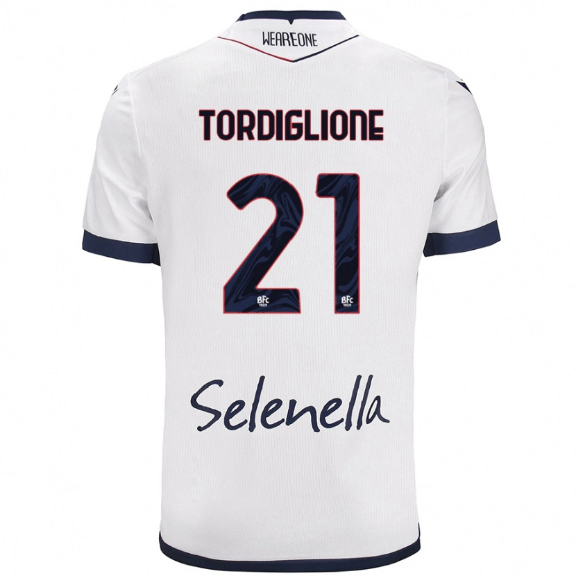 Danxen Femme Maillot Nicolò Tordiglione #21 Blanc Bleu Royal Tenues Extérieur 2024/25 T-Shirt