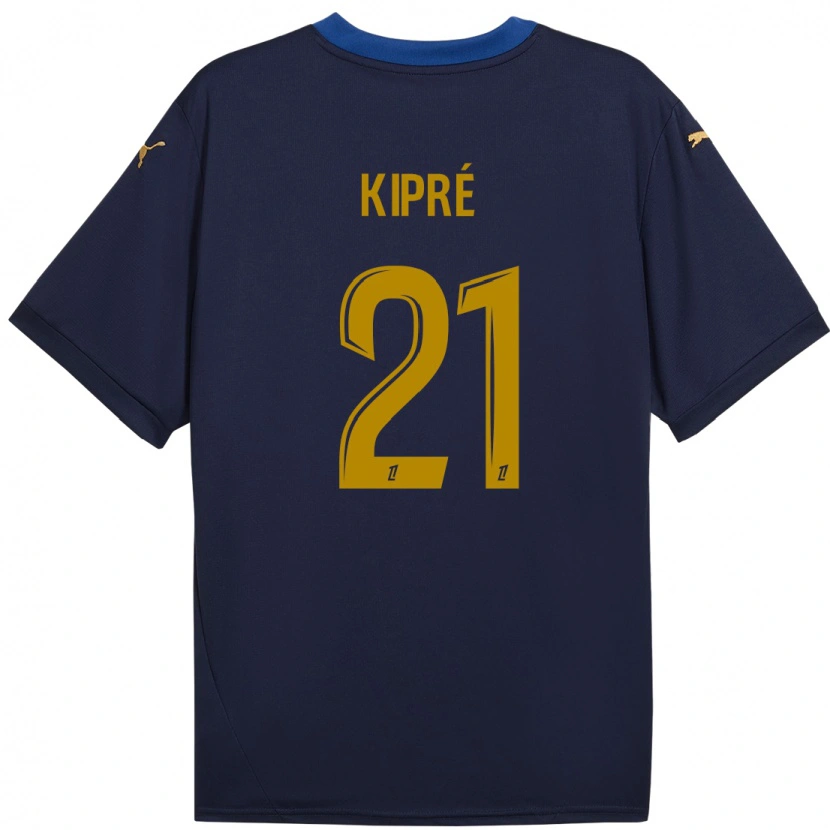 Danxen Femme Maillot Cédric Kipré #21 Bleu Marine Doré Tenues Extérieur 2024/25 T-Shirt