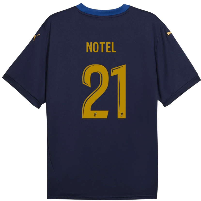 Danxen Femme Maillot Léa Notel #21 Bleu Marine Doré Tenues Extérieur 2024/25 T-Shirt