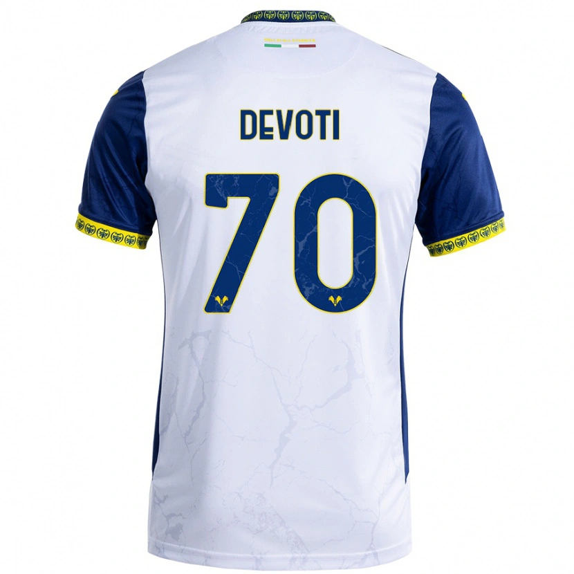Danxen Femme Maillot Andrea Devoti #70 Blanc Bleu Tenues Extérieur 2024/25 T-Shirt