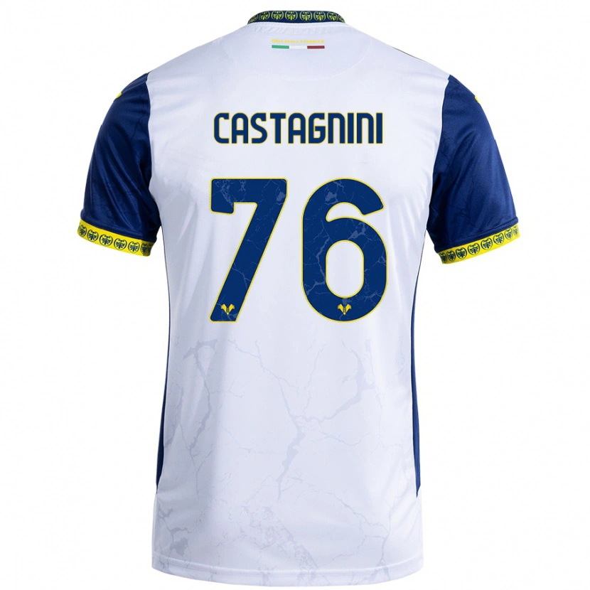 Danxen Femme Maillot Mirko Castagnini #76 Blanc Bleu Tenues Extérieur 2024/25 T-Shirt