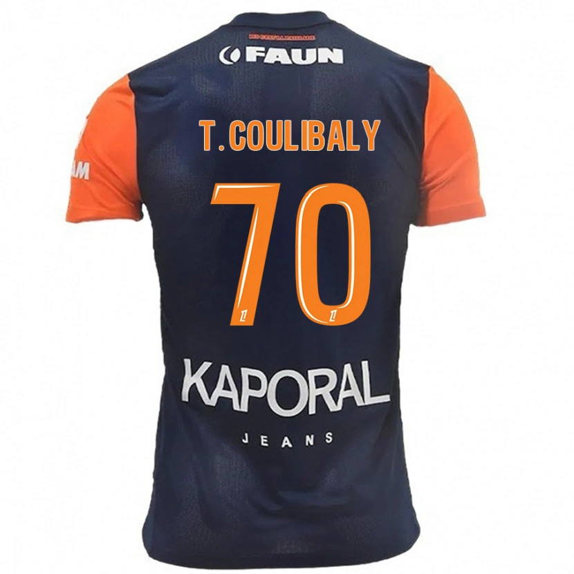 Danxen Enfant Maillot Tanguy Coulibaly #70 Bleu Marine Orange Tenues Domicile 2024/25 T-Shirt