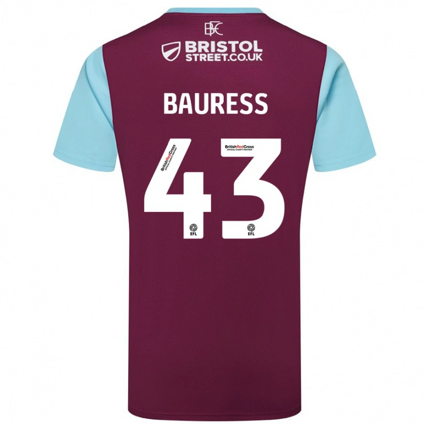 Danxen Enfant Maillot Joe Bauress #43 Bordeaux Bleu Ciel Tenues Domicile 2024/25 T-Shirt