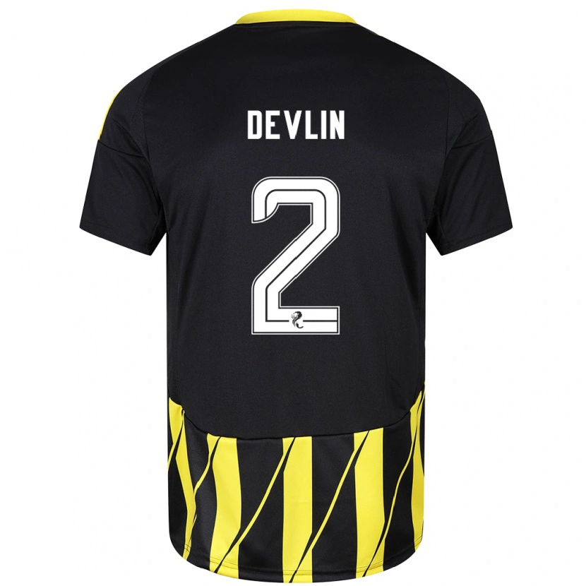 Danxen Enfant Maillot Nicky Devlin #2 Noir Jaune Tenues Extérieur 2024/25 T-Shirt