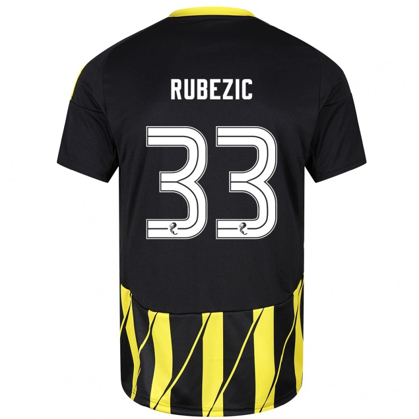 Danxen Enfant Maillot Slobodan Rubezic #33 Noir Jaune Tenues Extérieur 2024/25 T-Shirt