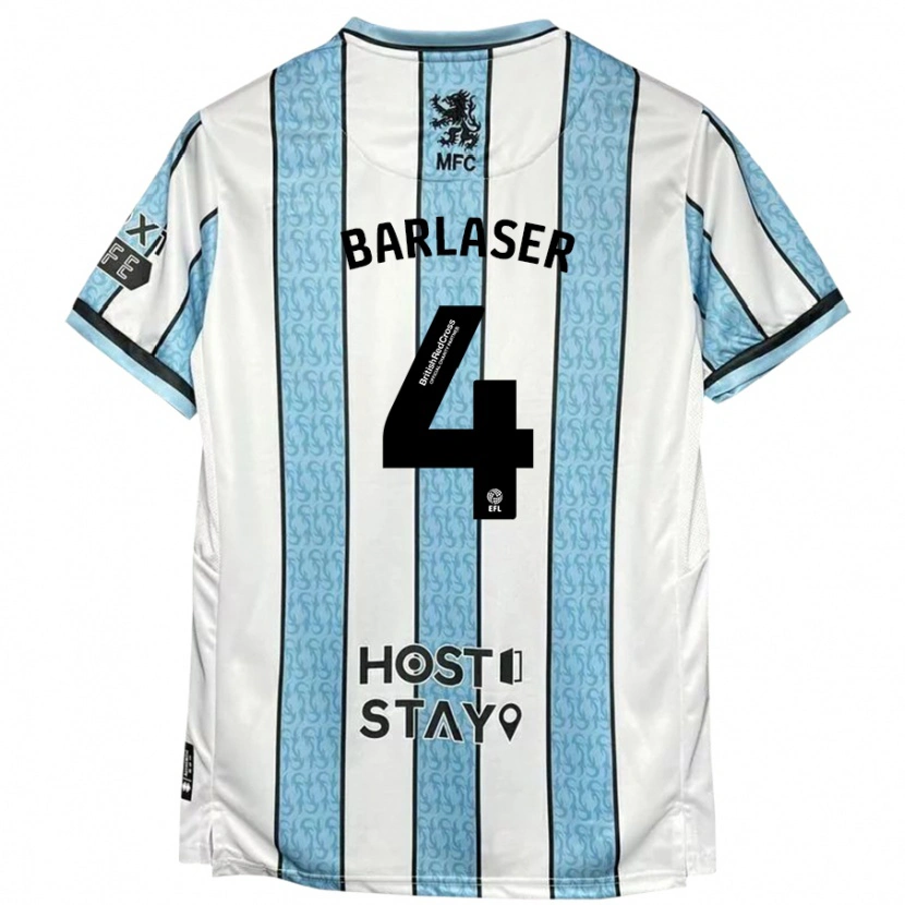 Danxen Enfant Maillot Dan Barlaser #4 Blanc Bleu Tenues Extérieur 2024/25 T-Shirt
