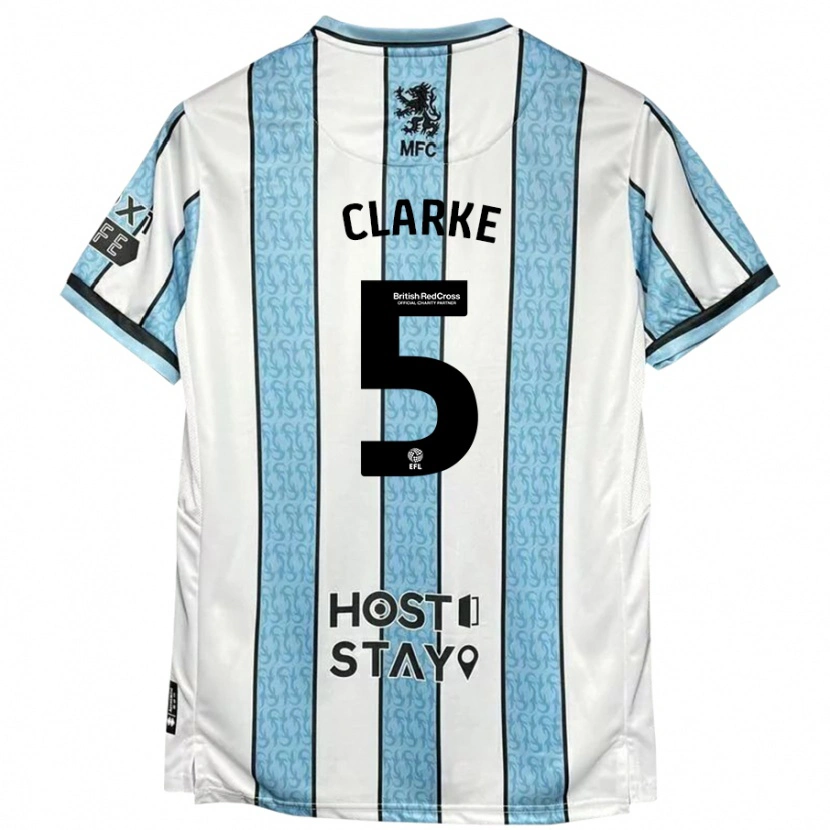 Danxen Enfant Maillot Matt Clarke #5 Blanc Bleu Tenues Extérieur 2024/25 T-Shirt