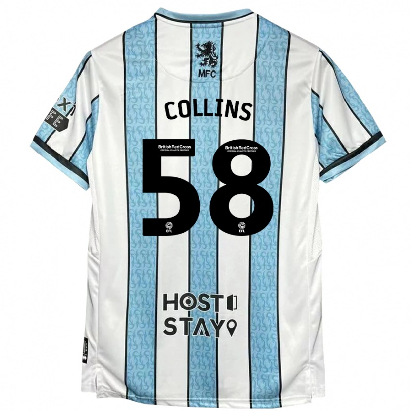 Danxen Enfant Maillot Sam Collins #58 Blanc Bleu Tenues Extérieur 2024/25 T-Shirt