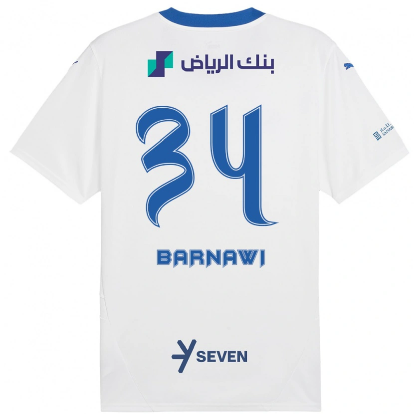 Danxen Enfant Maillot Saleh Barnawi #34 Blanc Bleu Tenues Extérieur 2024/25 T-Shirt