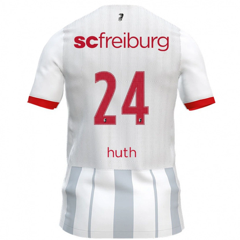 Danxen Enfant Maillot Jannik Huth #24 Blanc Gris Tenues Extérieur 2024/25 T-Shirt