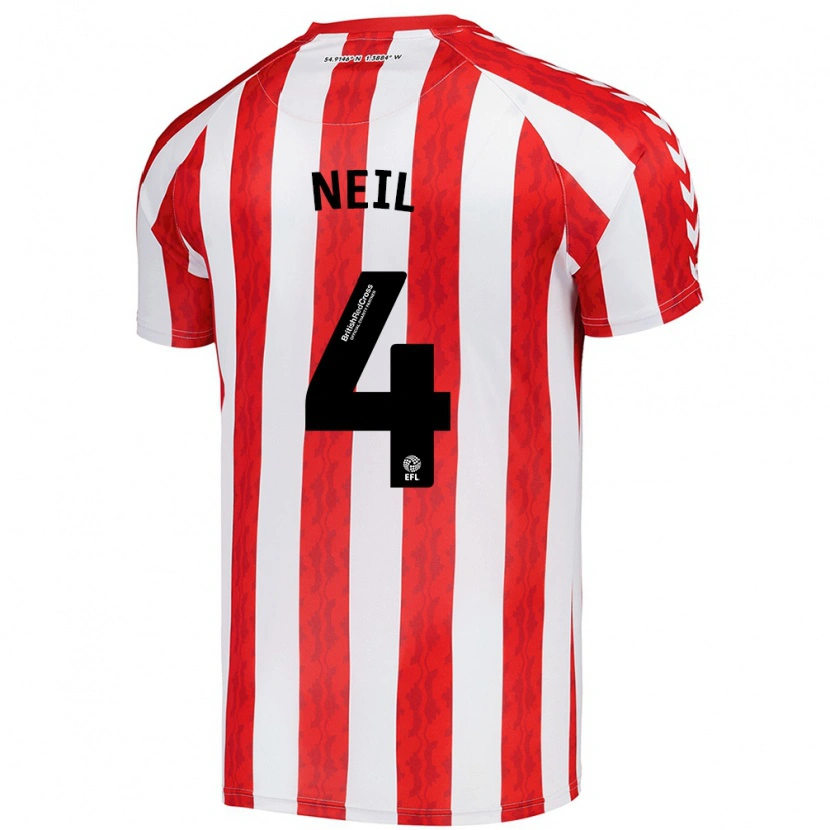 Danxen Homme Maillot Dan Neil #4 Rouge Blanc Tenues Domicile 2024/25 T-Shirt