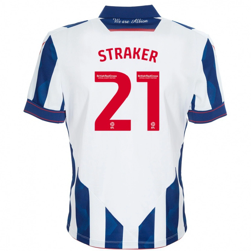 Danxen Homme Maillot Jannelle Straker #21 Blanc Bleu Foncé Tenues Domicile 2024/25 T-Shirt