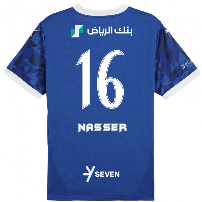 Danxen Homme Maillot Nasser Al-Dawsari #16 Bleu Foncé Blanc Tenues Domicile 2024/25 T-Shirt