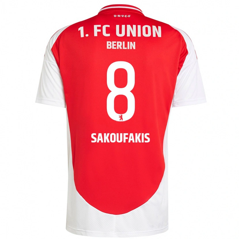 Danxen Homme Maillot Theodor Sakoufakis #8 Rouge Blanc Tenues Domicile 2024/25 T-Shirt