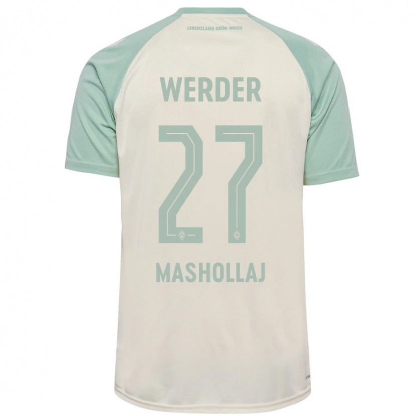 Danxen Homme Maillot Benjamin Mashollaj #27 Blanc Cassé Vert Clair Tenues Extérieur 2024/25 T-Shirt