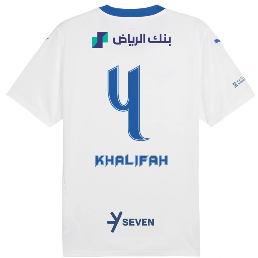 Danxen Homme Maillot Khalifah Al-Dawsari #4 Blanc Bleu Tenues Extérieur 2024/25 T-Shirt