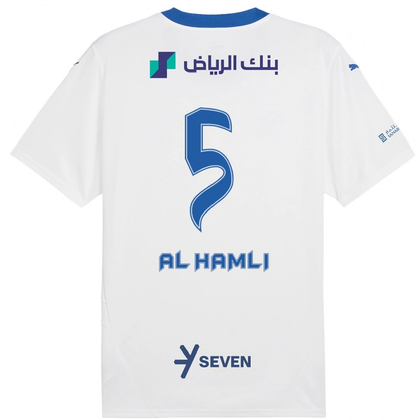 Danxen Homme Maillot Noura Al-Hamli #5 Blanc Bleu Tenues Extérieur 2024/25 T-Shirt
