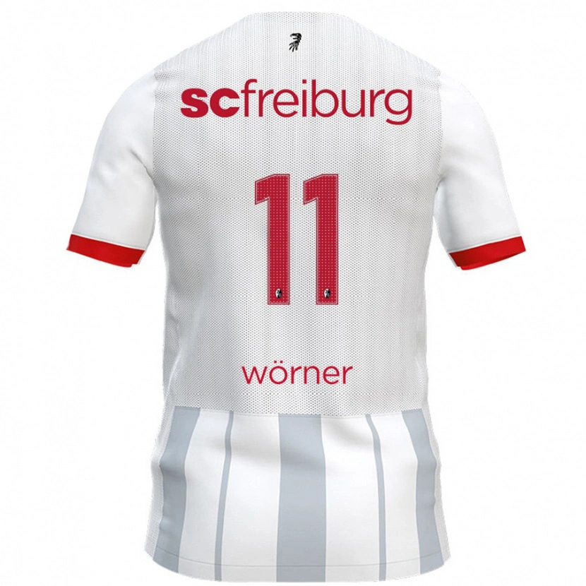 Danxen Homme Maillot Marco Wörner #11 Blanc Gris Tenues Extérieur 2024/25 T-Shirt