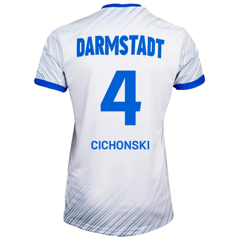 Danxen Homme Maillot Florian Cichonski #4 Blanc Bleu Tenues Extérieur 2024/25 T-Shirt