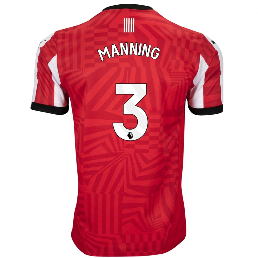 Danxen Femme Maillot Ryan Manning #3 Rouge Blanc Tenues Domicile 2024/25 T-Shirt
