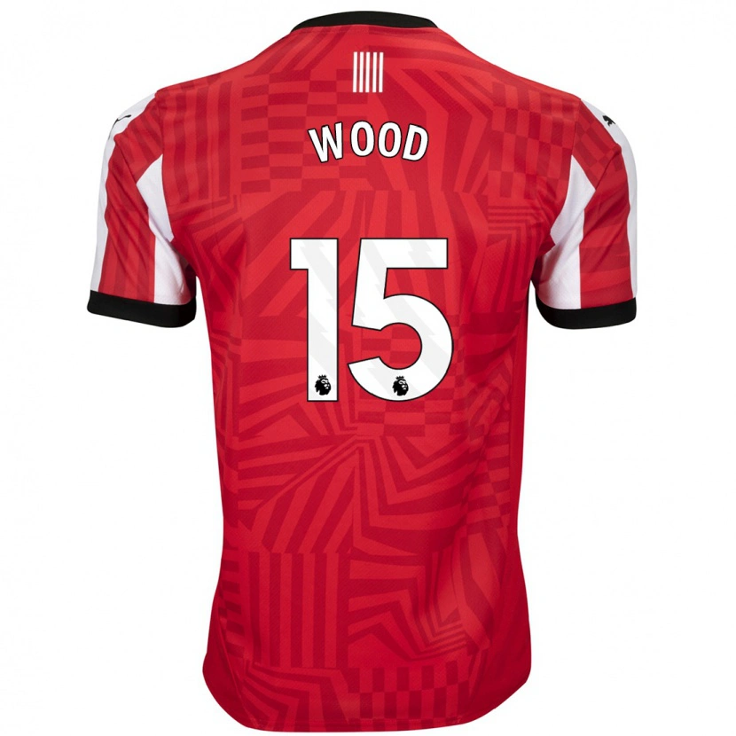 Danxen Femme Maillot Nathan Wood #15 Rouge Blanc Tenues Domicile 2024/25 T-Shirt