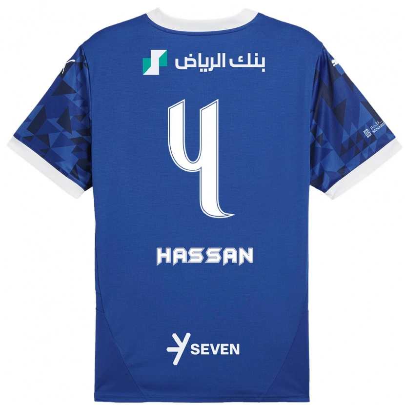 Danxen Femme Maillot Eman Hassan #4 Bleu Foncé Blanc Tenues Domicile 2024/25 T-Shirt