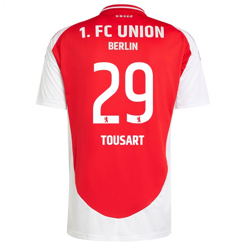 Danxen Femme Maillot Lucas Tousart #29 Rouge Blanc Tenues Domicile 2024/25 T-Shirt