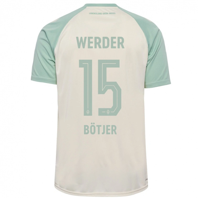 Danxen Femme Maillot Linus Bötjer #15 Blanc Cassé Vert Clair Tenues Extérieur 2024/25 T-Shirt