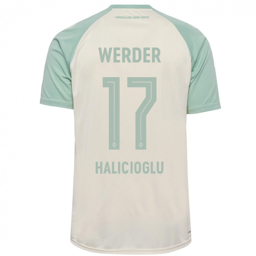 Danxen Femme Maillot Arda Halicioglu #17 Blanc Cassé Vert Clair Tenues Extérieur 2024/25 T-Shirt