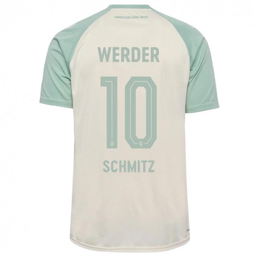 Danxen Femme Maillot Maximilian Schmitz #10 Blanc Cassé Vert Clair Tenues Extérieur 2024/25 T-Shirt