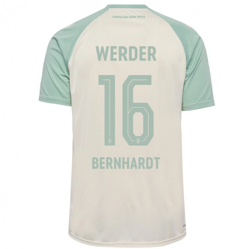 Danxen Femme Maillot Emilie Bernhardt #16 Blanc Cassé Vert Clair Tenues Extérieur 2024/25 T-Shirt
