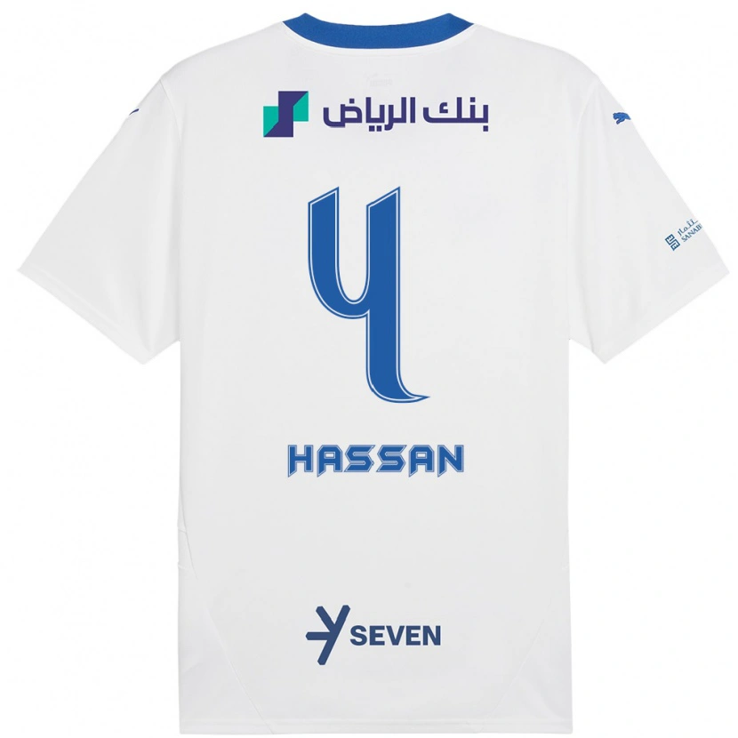 Danxen Femme Maillot Eman Hassan #4 Blanc Bleu Tenues Extérieur 2024/25 T-Shirt