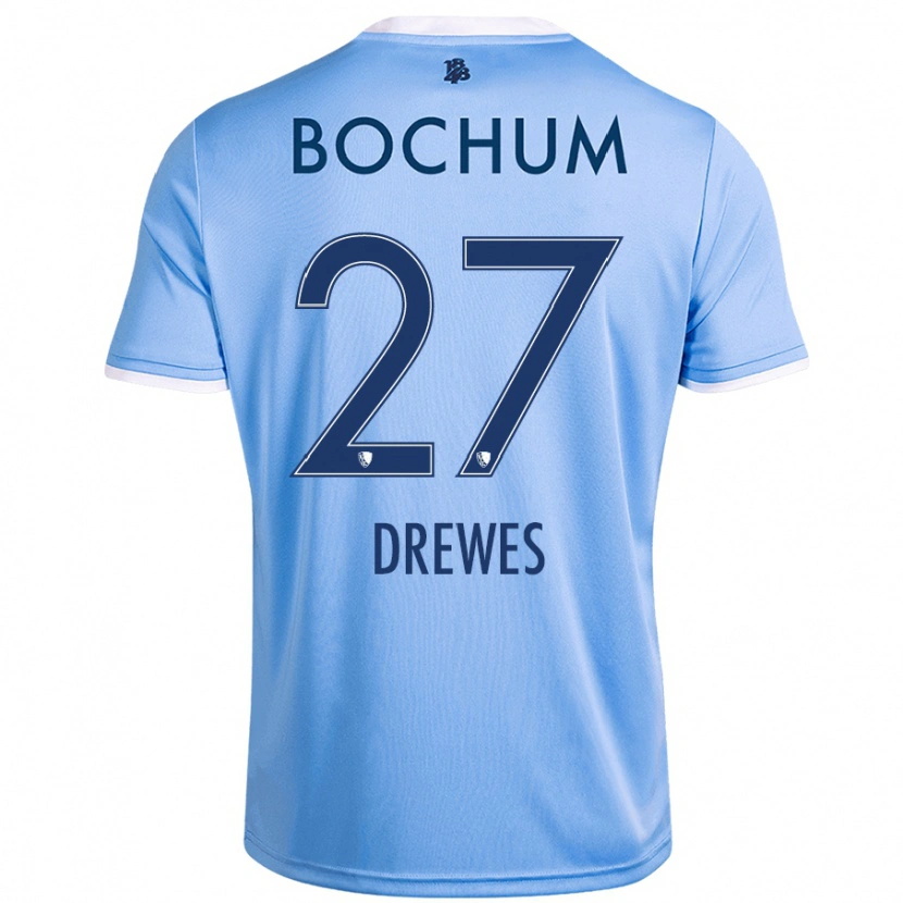 Danxen Femme Maillot Patrick Drewes #27 Bleu Ciel Tenues Extérieur 2024/25 T-Shirt