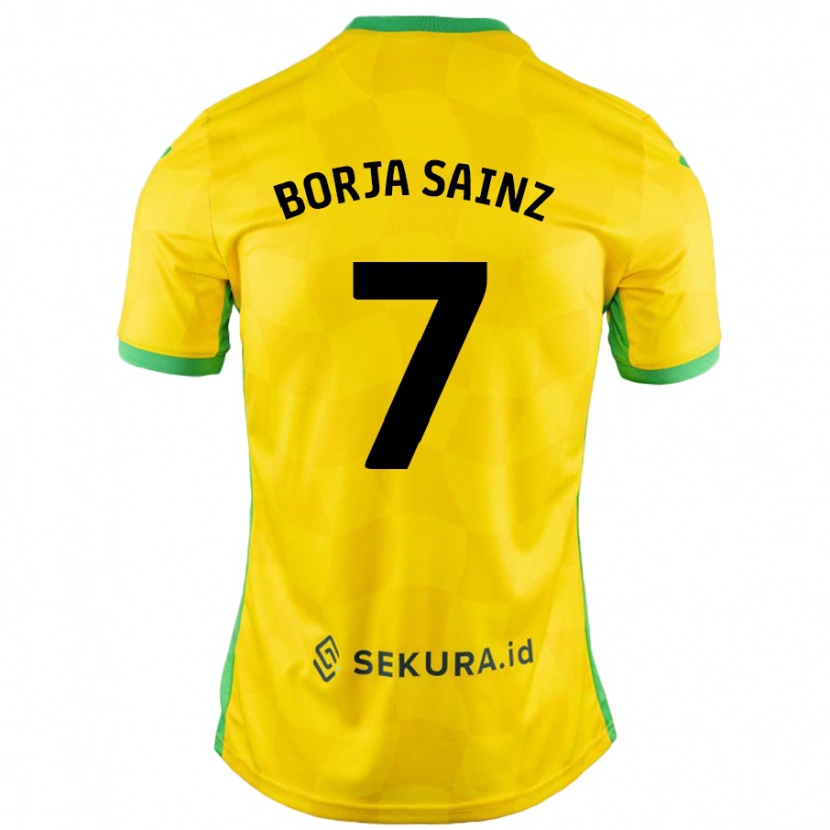 Danxen Enfant Maillot Borja Sainz #7 Jaune Vert Tenues Domicile 2024/25 T-Shirt
