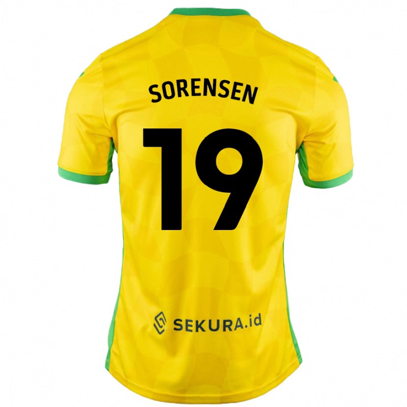 Danxen Enfant Maillot Jacob Lungi Sørensen #19 Jaune Vert Tenues Domicile 2024/25 T-Shirt