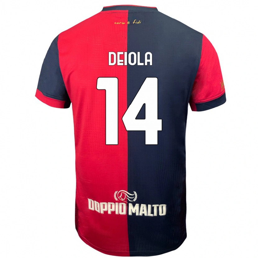 Danxen Enfant Maillot Alessandro Deiola #14 Rouge Bleu Foncé Tenues Domicile 2024/25 T-Shirt