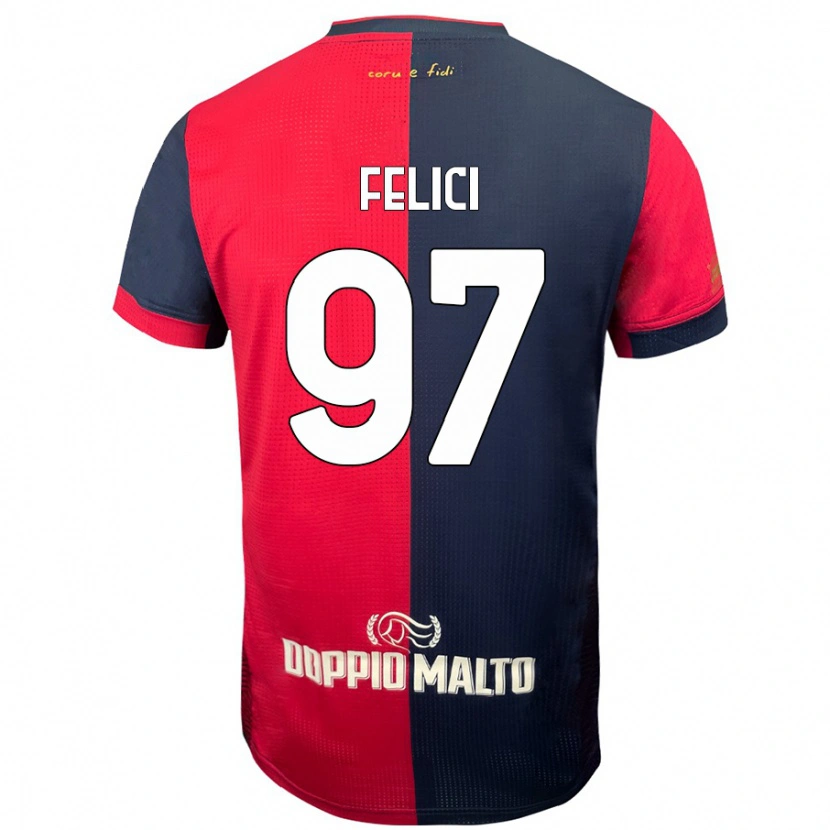 Danxen Enfant Maillot Mattia Felici #97 Rouge Bleu Foncé Tenues Domicile 2024/25 T-Shirt