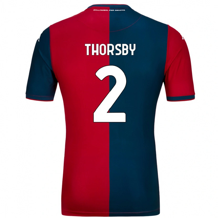 Danxen Enfant Maillot Morten Thorsby #2 Rouge Bleu Foncé Tenues Domicile 2024/25 T-Shirt