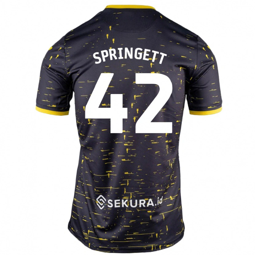 Danxen Enfant Maillot Tony Springett #42 Noir Jaune Tenues Extérieur 2024/25 T-Shirt