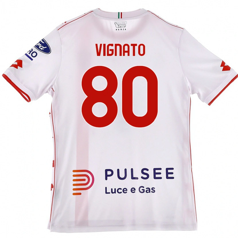 Danxen Enfant Maillot Samuele Vignato #80 Blanc Rouge Tenues Extérieur 2024/25 T-Shirt