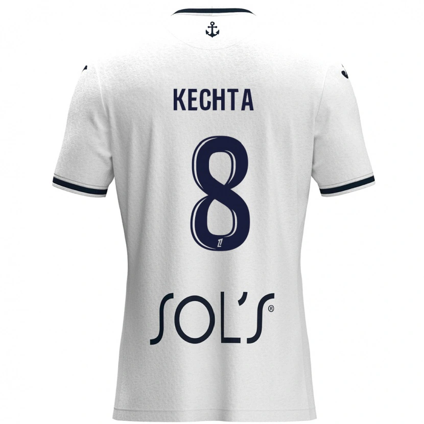 Danxen Enfant Maillot Yassine Kechta #8 Blanc Bleu Foncé Tenues Extérieur 2024/25 T-Shirt