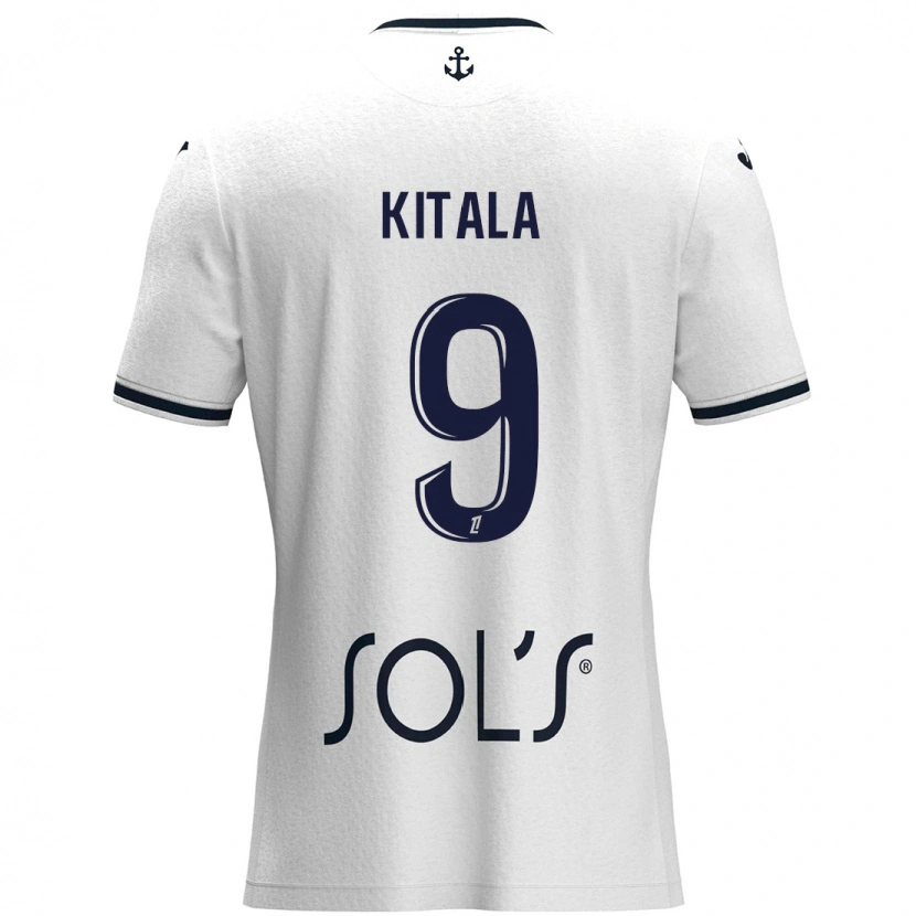 Danxen Enfant Maillot Yann Kitala #9 Blanc Bleu Foncé Tenues Extérieur 2024/25 T-Shirt