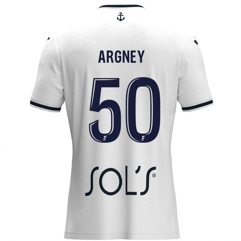 Danxen Enfant Maillot Paul Argney #50 Blanc Bleu Foncé Tenues Extérieur 2024/25 T-Shirt