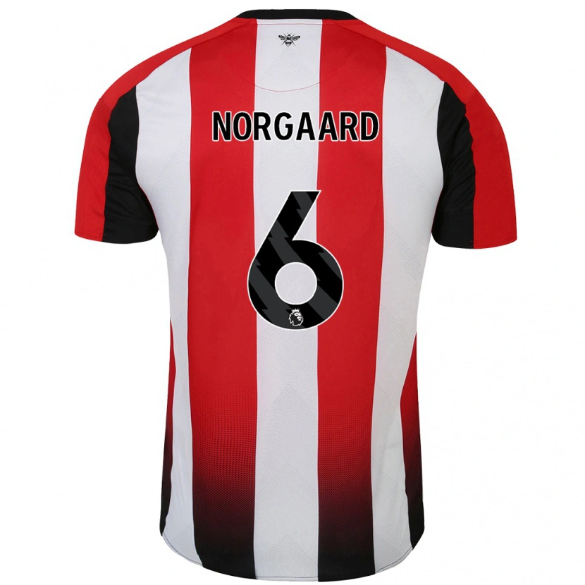 Danxen Homme Maillot Christian Nørgaard #6 Rouge Blanc Tenues Domicile 2024/25 T-Shirt