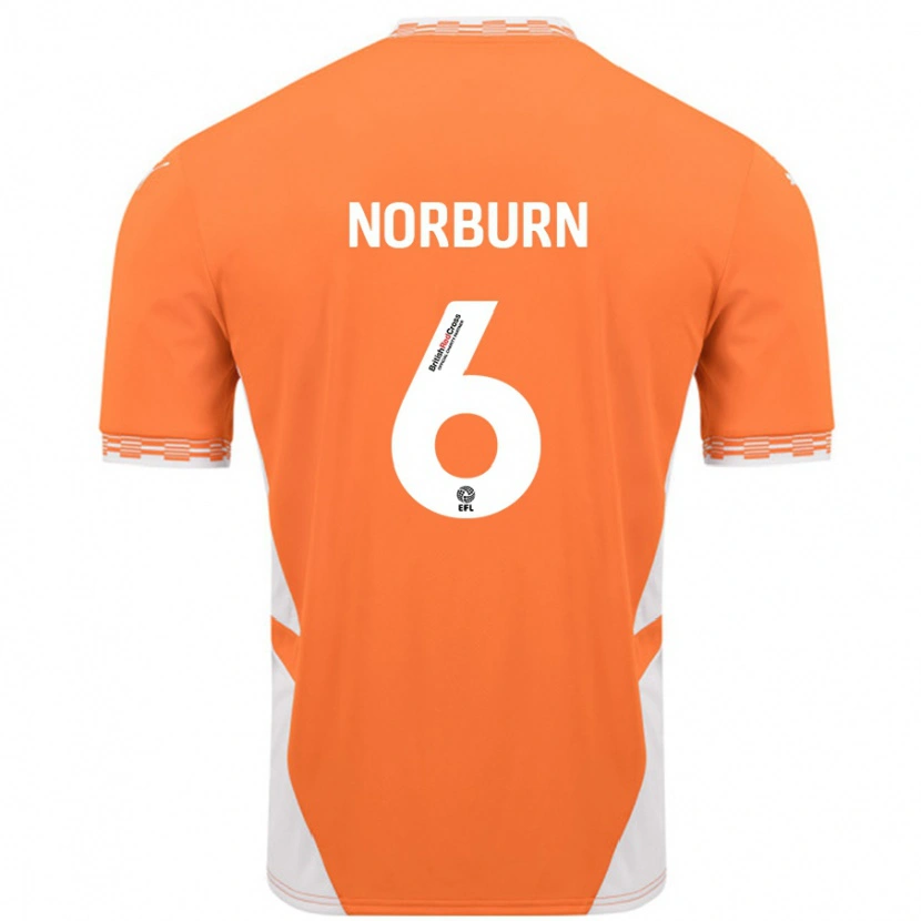 Danxen Homme Maillot Oliver Norburn #6 Orange Blanc Tenues Domicile 2024/25 T-Shirt