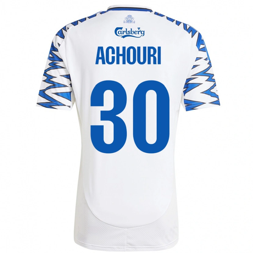 Danxen Homme Maillot Elias Achouri #30 Blanc Bleu Ciel Tenues Domicile 2024/25 T-Shirt