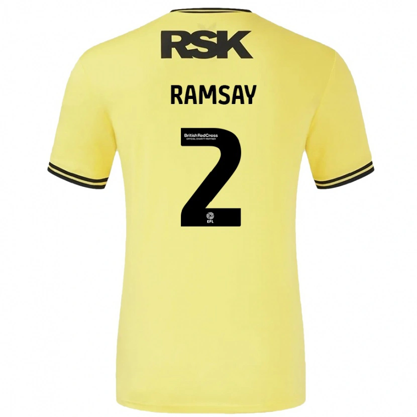 Danxen Homme Maillot Kayne Ramsay #2 Jaune Noir Tenues Extérieur 2024/25 T-Shirt