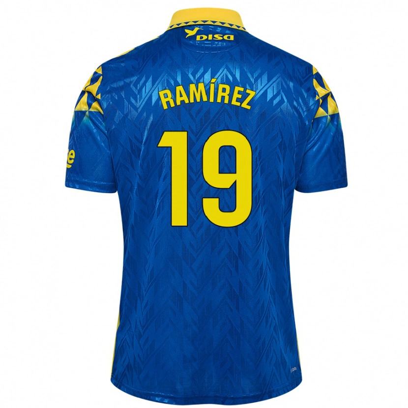 Danxen Homme Maillot Sandro Ramírez #19 Bleu Jaune Tenues Extérieur 2024/25 T-Shirt